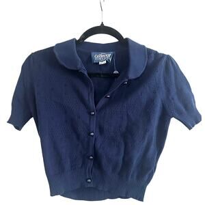 COLLECTIF VINTAGE Navy Blue Carly Cardigan Retro - Sz Small - NWOT